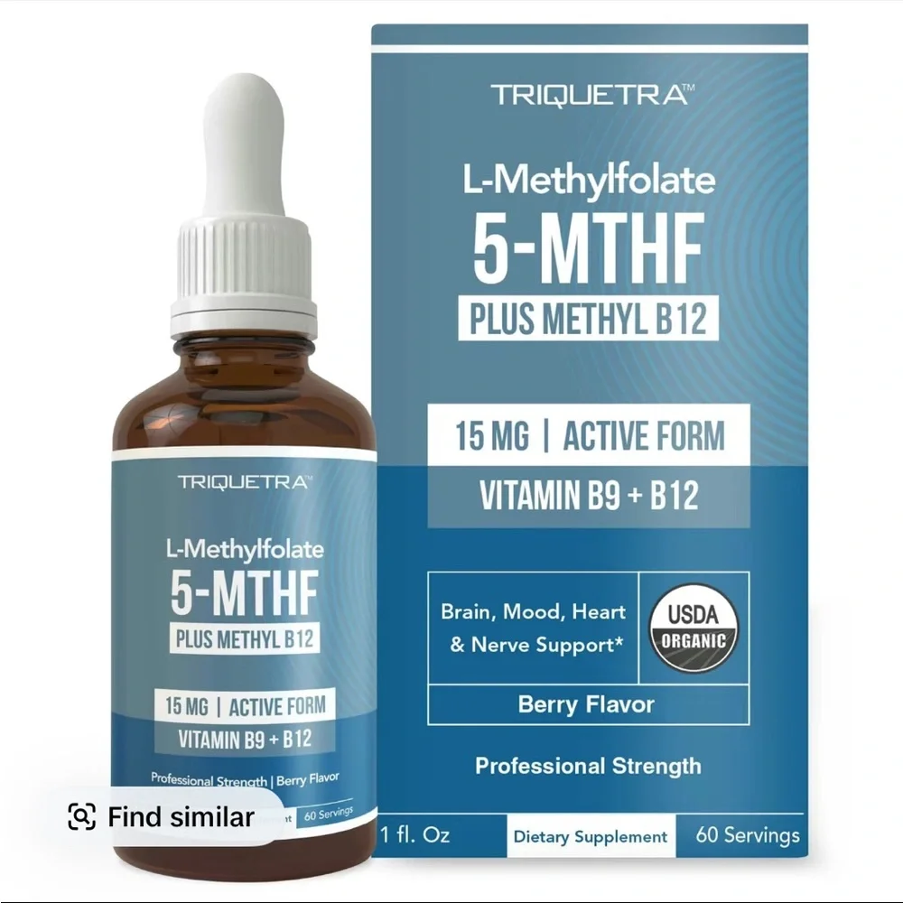 L- Methylfolate 15mg + B12 Pro Strength, Liquid 5-MTHF Form, Supports Mood - Picture 2 of 9